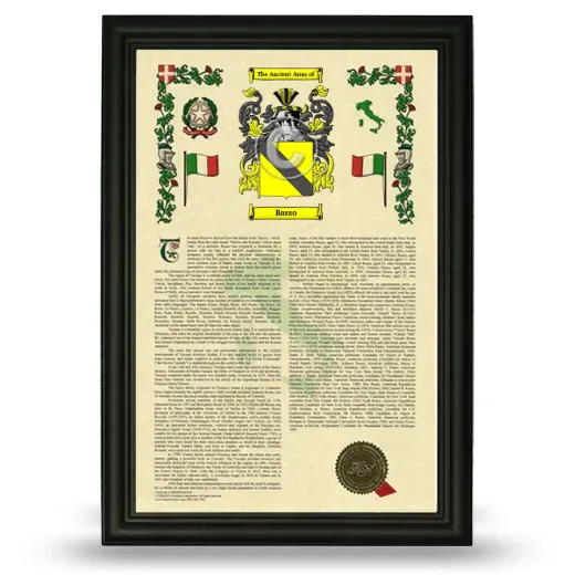 Basso Armorial History Framed - Black