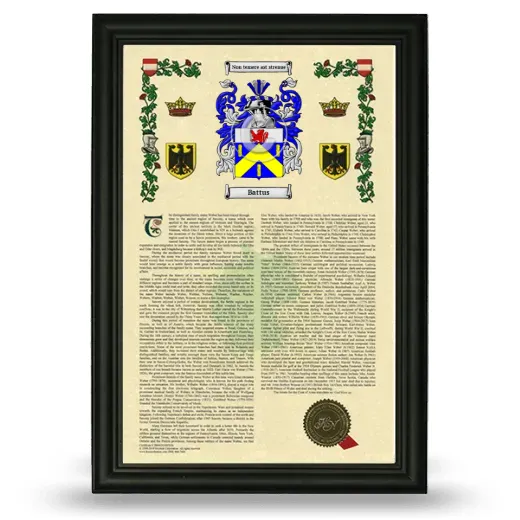 Battus Armorial History Framed - Black