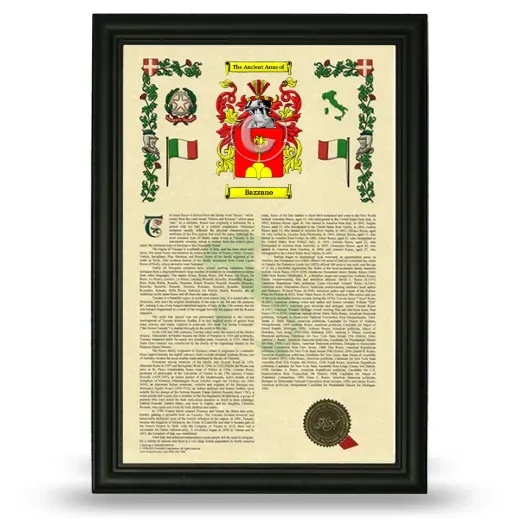 Bazzano Armorial History Framed - Black