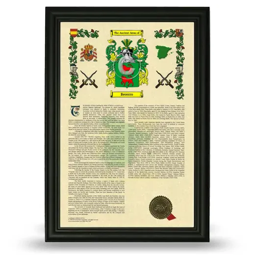 Becerro Armorial History Framed - Black