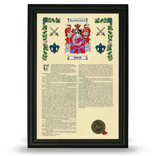 Belevill Armorial History Framed - Black
