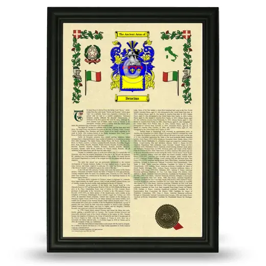Bencina Armorial History Framed - Black
