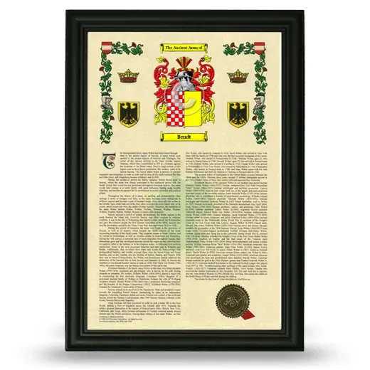 Bendt Armorial History Framed - Black