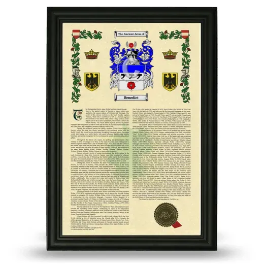 Benedict Armorial History Framed - Black