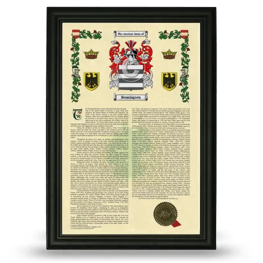 Benningsen Armorial History Framed - Black