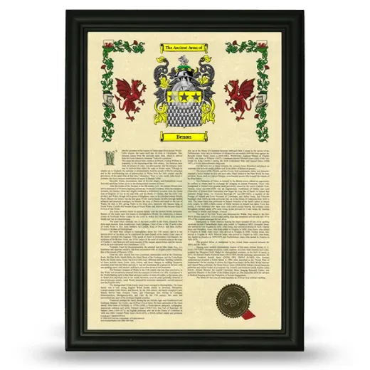 Benon Armorial History Framed - Black