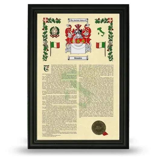 Benzies Armorial History Framed - Black