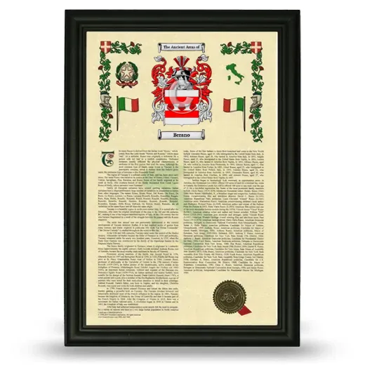Berano Armorial History Framed - Black
