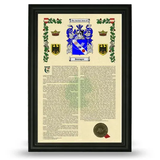 Berenger Armorial History Framed - Black