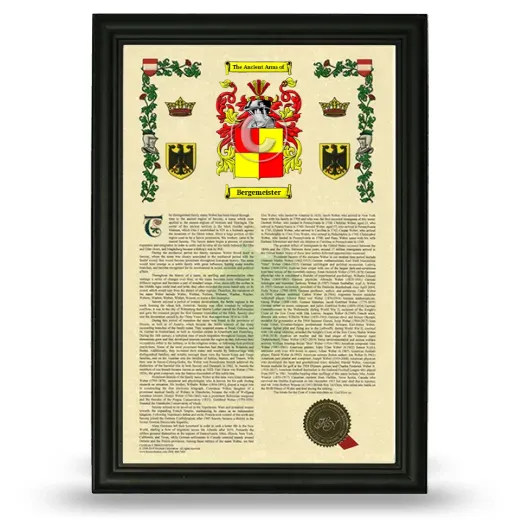 Bergemeister Armorial History Framed - Black