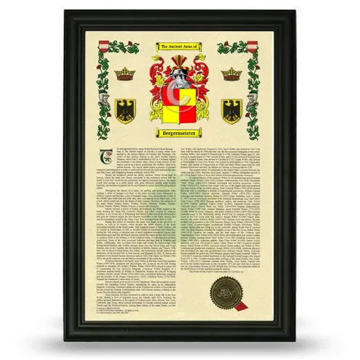 Bergermeister Armorial History Framed - Black