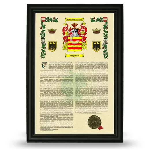 Bergerson Armorial History Framed - Black