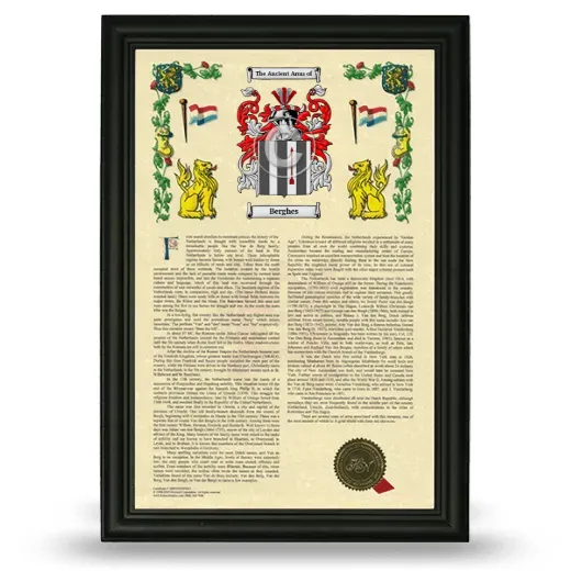 Berghes Armorial History Framed - Black