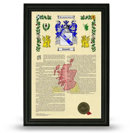 Bernarde Armorial History Framed - Black