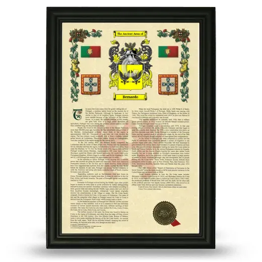 Bernardo Armorial History Framed - Black