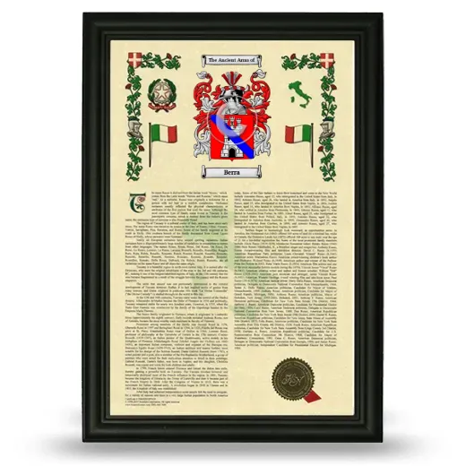 Berra Armorial History Framed - Black