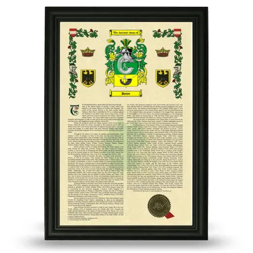 Berre Armorial History Framed - Black