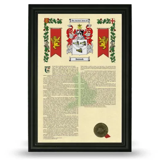 Berrock Armorial History Framed - Black