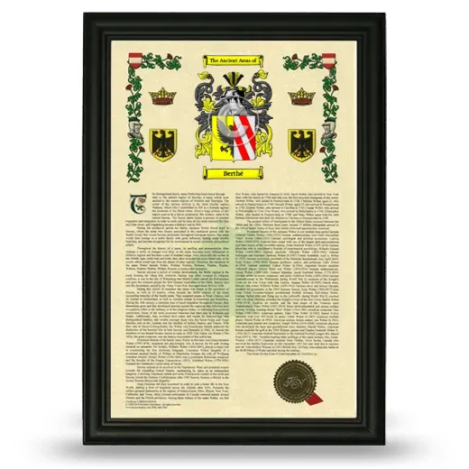 Berthé Armorial History Framed - Black