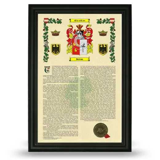 Berton Armorial History Framed - Black