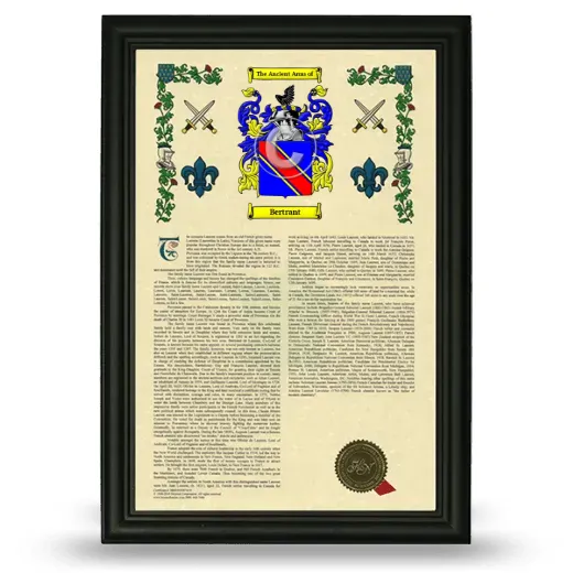Bertrant Armorial History Framed - Black