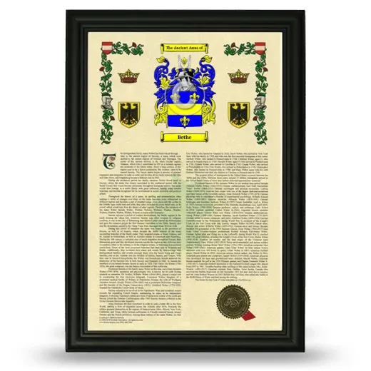 Bethe Armorial History Framed - Black