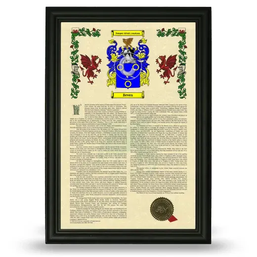 Beven Armorial History Framed - Black