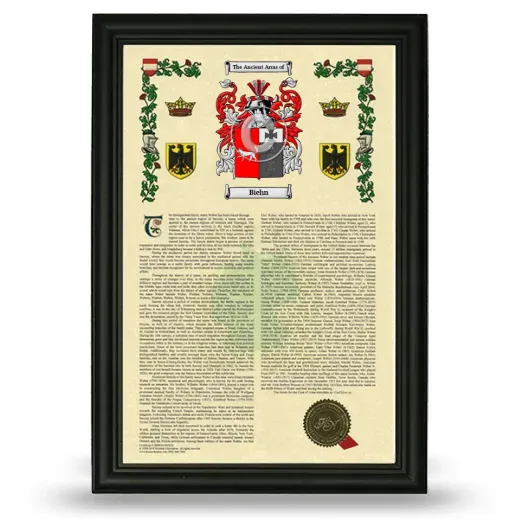 Biehn Armorial History Framed - Black