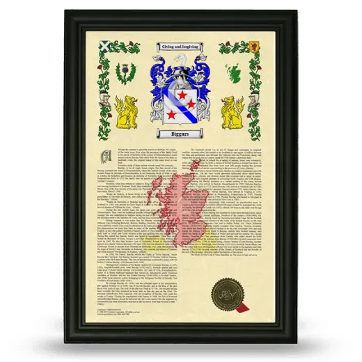 Biggars Armorial History Framed - Black