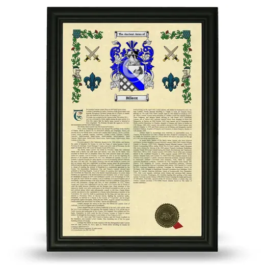 Billaux Armorial History Framed - Black