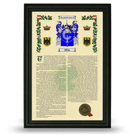 Billing Armorial History Framed - Black