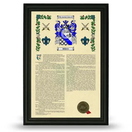 Billotte Armorial History Framed - Black