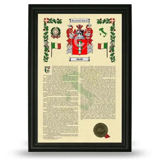 Biselli Armorial History Framed - Black