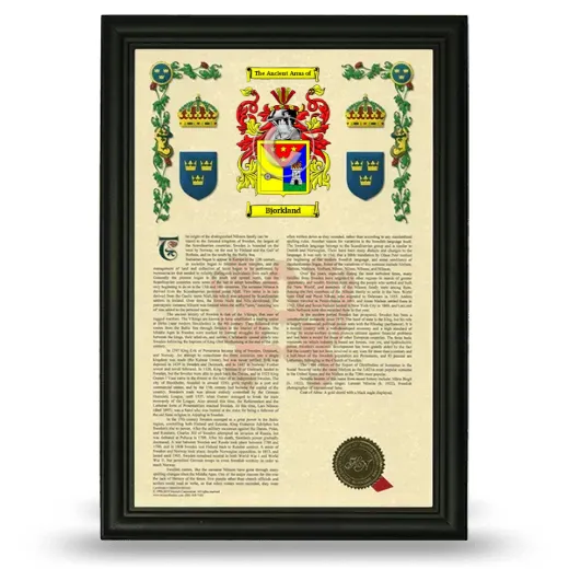 Bjorkland Armorial History Framed - Black