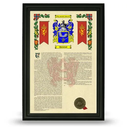 Bjornstad Armorial History Framed - Black