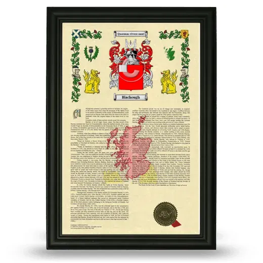 Blachough Armorial History Framed - Black