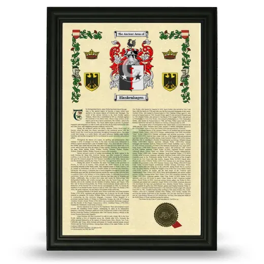 Blankenhagen Armorial History Framed - Black