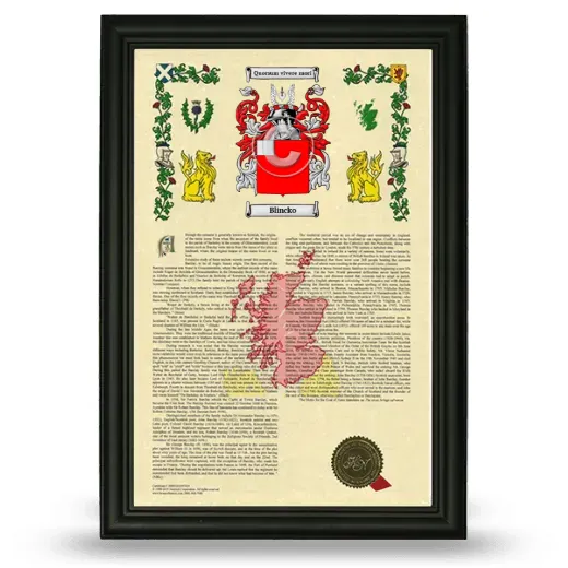 Blincko Armorial History Framed - Black