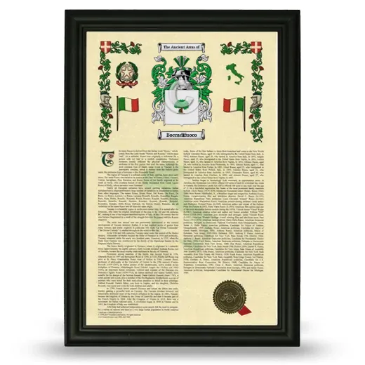 Boccadifuoco Armorial History Framed - Black
