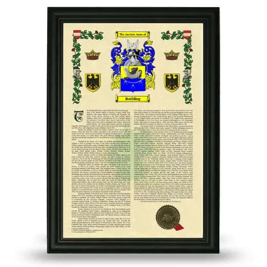 Boehling Armorial History Framed - Black