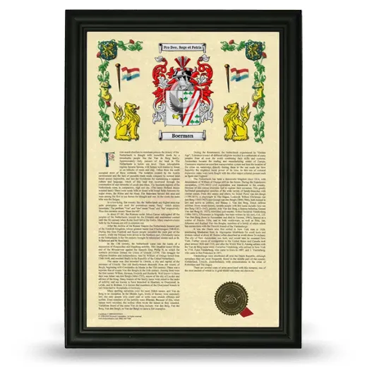 Boerman Armorial History Framed - Black