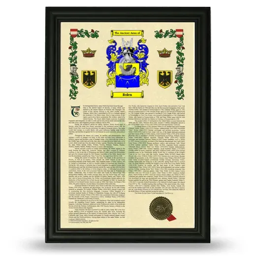 Bolen Armorial History Framed - Black