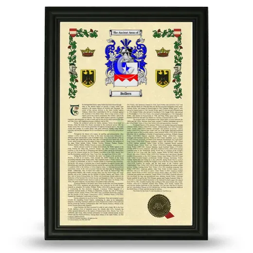 Bollers Armorial History Framed - Black