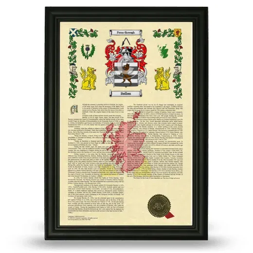 Bollon Armorial History Framed - Black