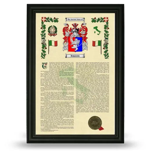 Bonassin Armorial History Framed - Black
