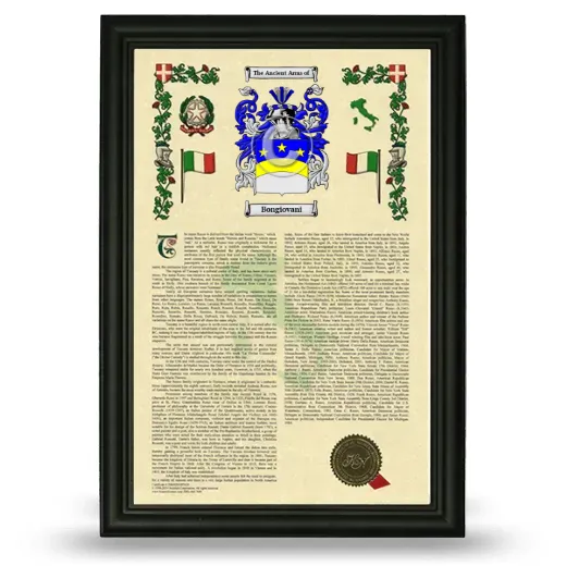 Bongiovani Armorial History Framed - Black