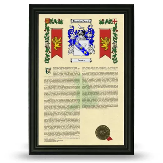 Bonias Armorial History Framed - Black