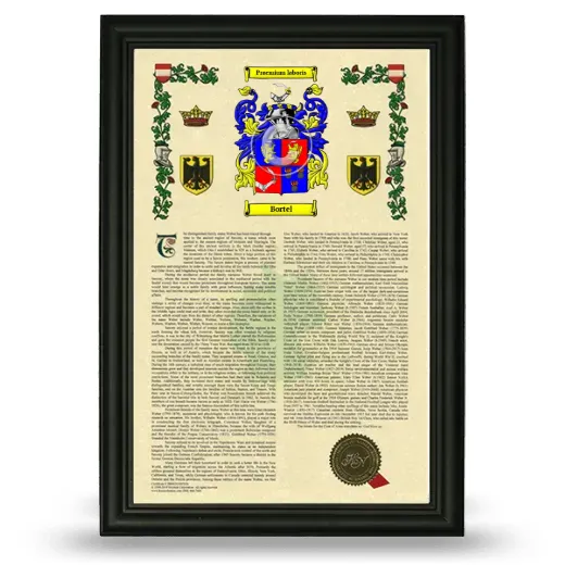 Bortel Armorial History Framed - Black