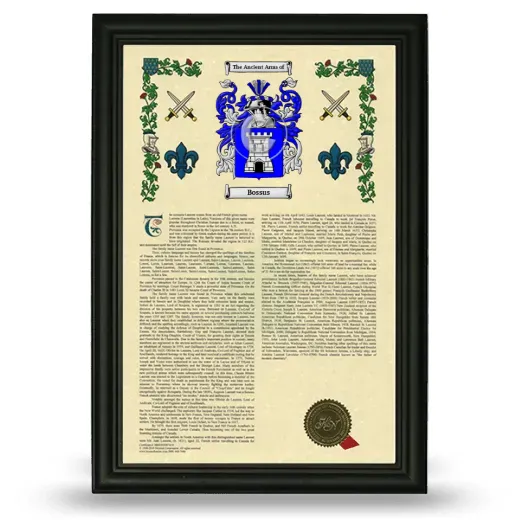 Bossus Armorial History Framed - Black