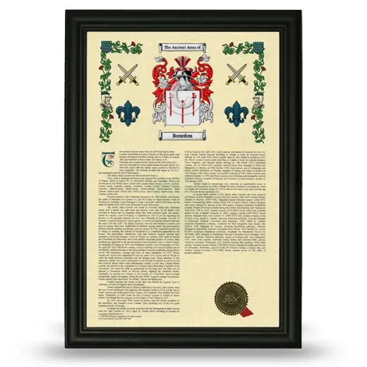 Bourdon Armorial History Framed - Black